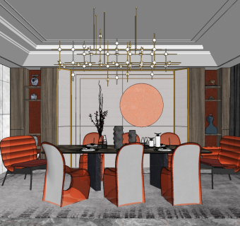 现代餐厅su草图模型下载