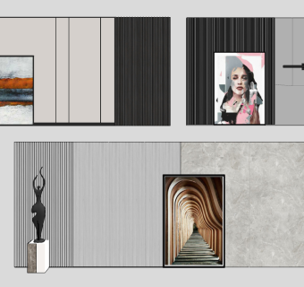 现代沙发电视背景墙组合su草图模型下载