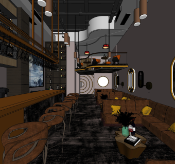 现代酒吧,吧su草图模型下载