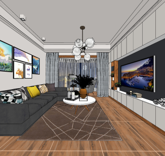 现代客餐厅su草图模型下载