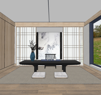 现代日式茶室,su草图模型下载