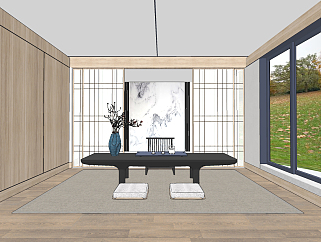 现代日式茶室,su草图模型下载