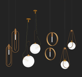 现代金属玻璃吊灯组合su草图模型下载