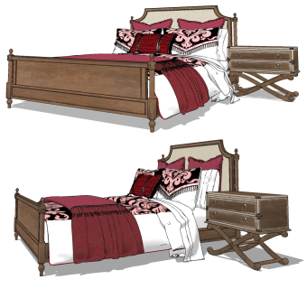 美式原木双人床su草图模型下载