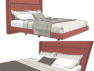 现代布艺双人床,床具,su草图模型下载