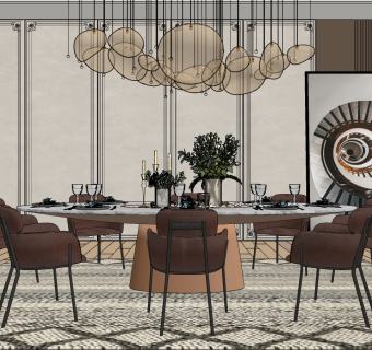 现代餐厅su草图模型下载