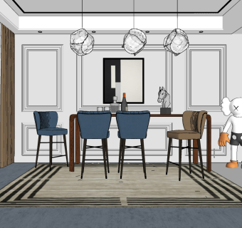北欧风格餐厅su草图模型下载