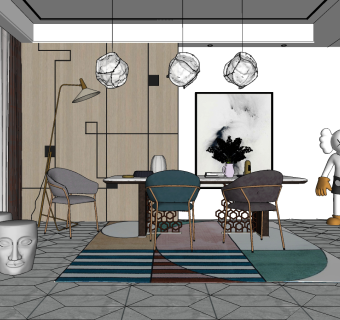 北欧风格餐厅su草图模型下载