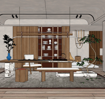 现代侘寂风茶室su草图模型下载