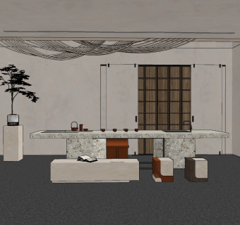 现代侘寂风茶室su草图模型下载