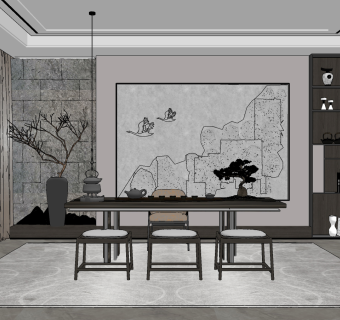 现代禅意茶室su草图模型下载