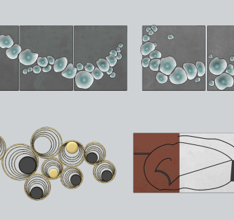 现代墙饰组合su草图模型下载