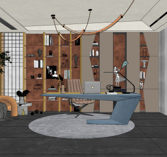 现代轻奢书房,su草图模型下载