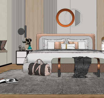 现代轻奢卧室su草图模型下载