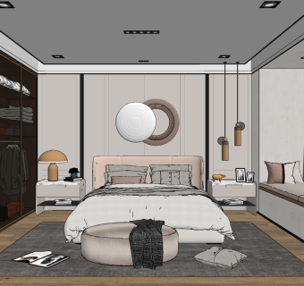 现代轻奢卧室su草图模型下载