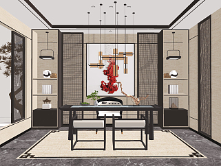 新中式茶室,su草图模型下载