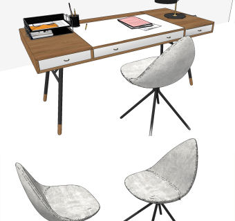丹麦 boconcept 现代书桌椅组合,su草图模型下载