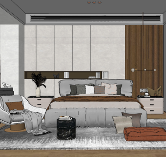 现代卧室su草图模型下载
