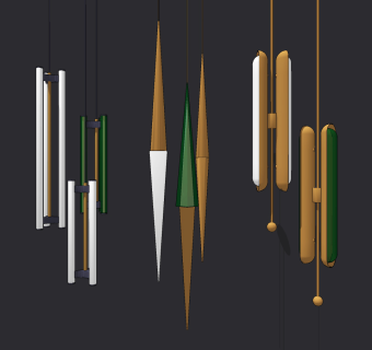 现代金属小吊灯组合,su草图模型下载