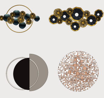 新中式荷叶莲藕墙饰,立体画,,装饰画su草图模型下载
