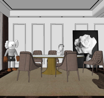 现代轻奢风格餐厅su草图模型下载