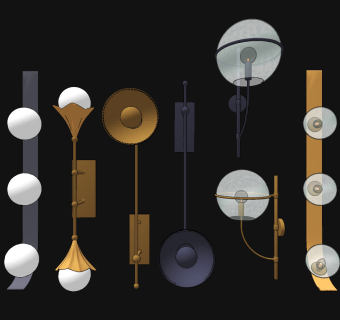 现代新中式壁灯组合,su草图模型下载