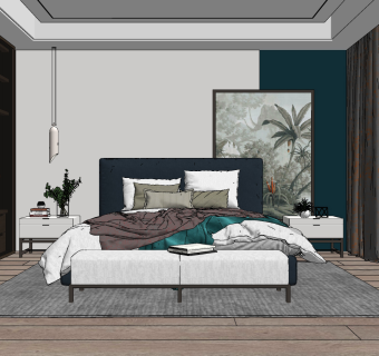 现代简约卧室su草图模型下载