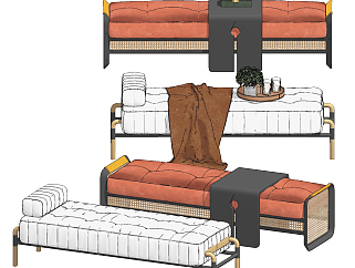现代轻奢，简欧式床尾凳,su草图模型下载