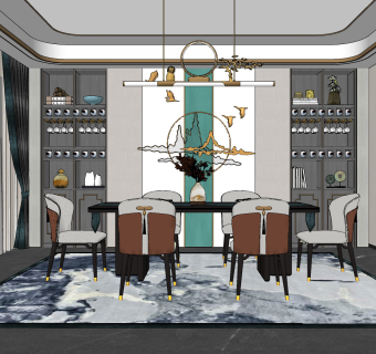 新中式餐厅,su草图模型下载