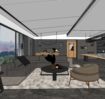 现代轻奢客餐厅su草图模型下载