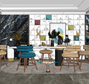 现代餐厅su草图模型下载