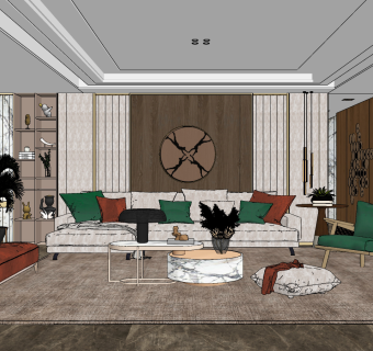 现代客厅su草图模型下载
