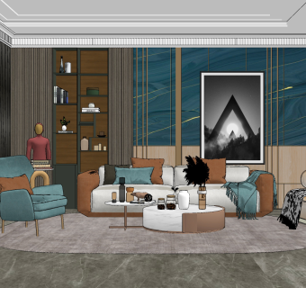 现代客厅su草图模型下载