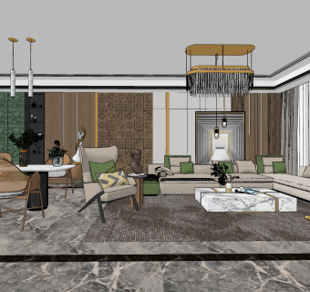 现代客餐厅su草图模型下载