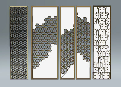 新中式现代轻奢隔断,屏风su草图模型下载
