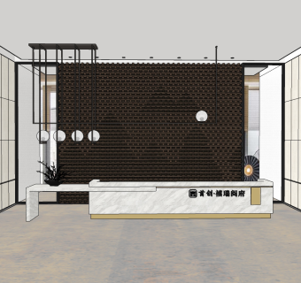 新中式售楼处前台,接待台su草图模型下载