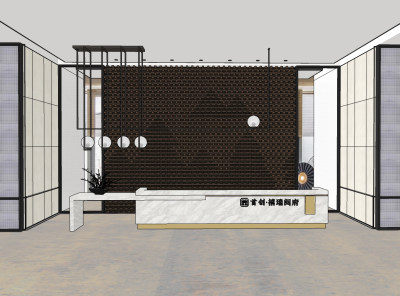 新中式售楼处前台,接待台su草图模型下载
