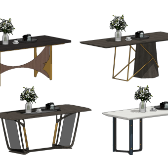 现代长餐桌,,实木餐桌,su草图模型下载