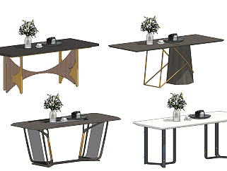 现代长餐桌,,实木餐桌,su草图模型下载