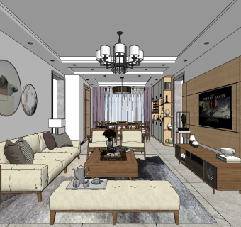 现代客厅su草图模型下载