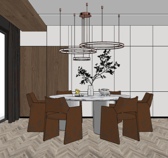 现代圆形餐厅,su草图模型下载