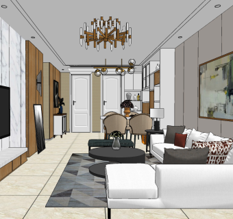 现代风格客餐厅su草图模型下载