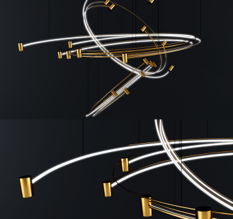 现代金属艺术吊灯su草图模型下载