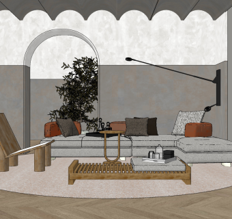 现代客厅su草图模型下载