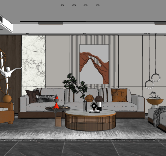 现代轻奢客厅,su草图模型下载