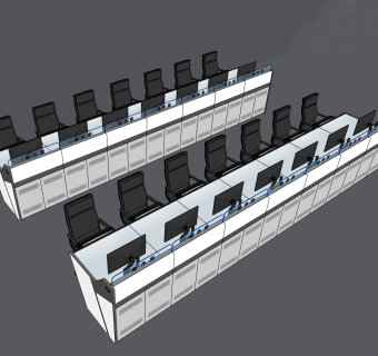 现代指挥中心监控室控制室操作台su草图模型下载