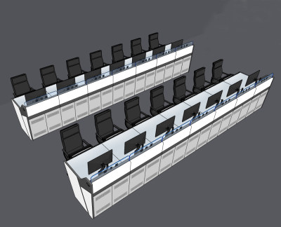现代指挥中心监控室控制室操作台su草图模型下载