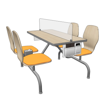 现代员工餐厅餐桌椅su草图模型下载