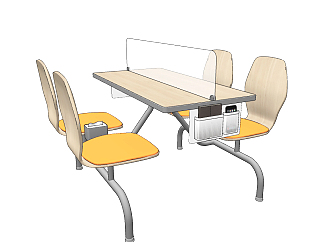 现代员工餐厅餐桌椅su草图模型下载
