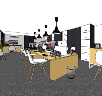 04现代公共办公区，开敞办公工位咖啡机su草图模型下载